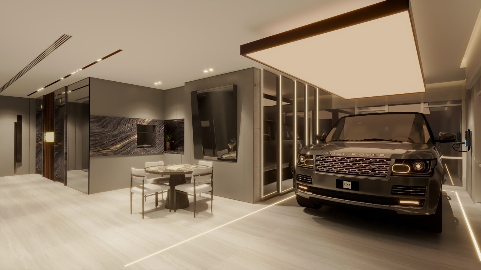 Garagem privativa dentro do apartamento do Evolution, com elevador de veículos